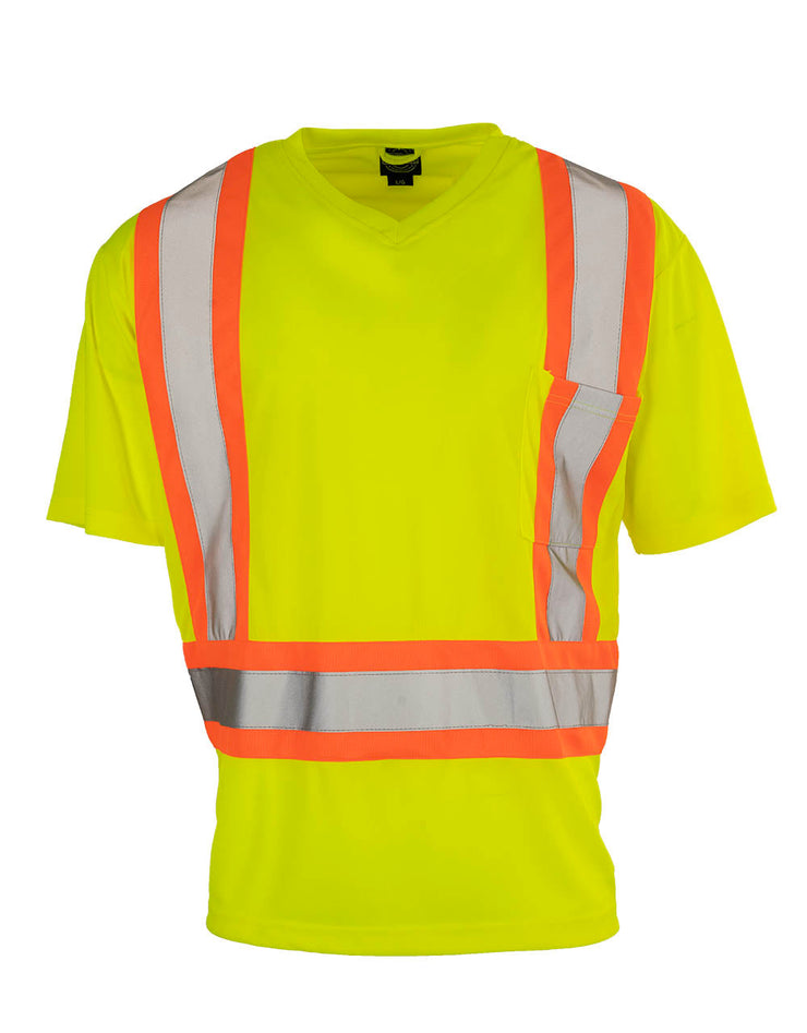 Hi Vis V-Neck Short Sleeve Safety Tee Shirt