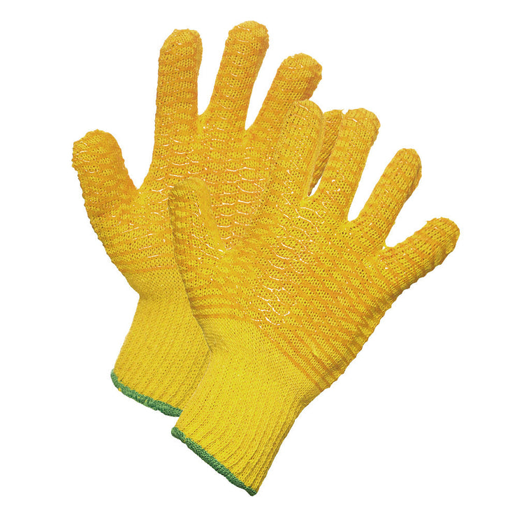 Gants de travail en tricot jaune avec poignée croisée en PVC