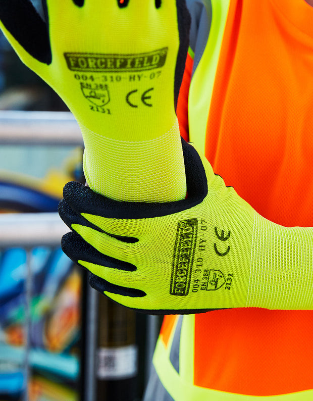 Hi-Vis Nylon Work Glove, Palm Coated with Crinkle Latex