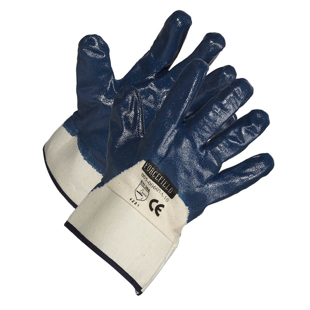 Gants de travail avec paume enduite de nitrile bleu, support en coton, manchette de sécurité