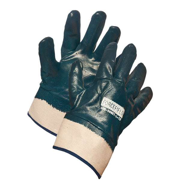 Gants de travail entièrement enduits de nitrile bleu, support en coton, manchette de sécurité