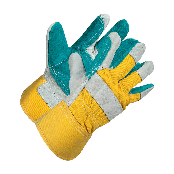 Split Leather Double Patch Palm Gloves with Full Finger Tip Coverage