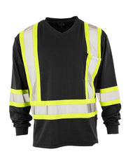 Hi Vis V-Neck Long Sleeve Safety Tee with Chest Pocket