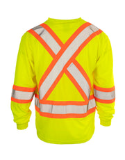 Hi Vis V-Neck Long Sleeve Safety Tee with Chest Pocket