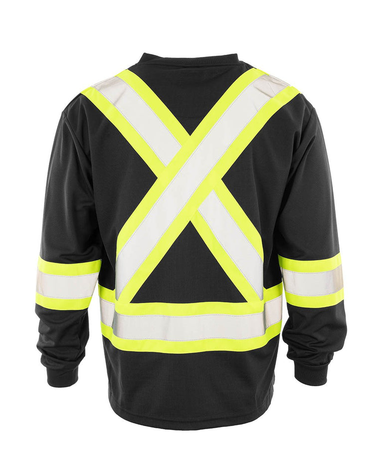 Hi Vis V-Neck Long Sleeve Safety Tee with Chest Pocket