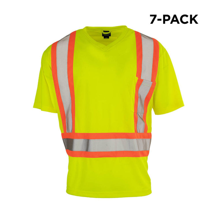 T-shirt de sécurité à manches courtes et col en V Hi Vis Lime - Lot de 7 - Grande taille