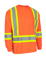 Hi Vis Crew Neck Long Sleeve Safety Tee with Chest Pocket