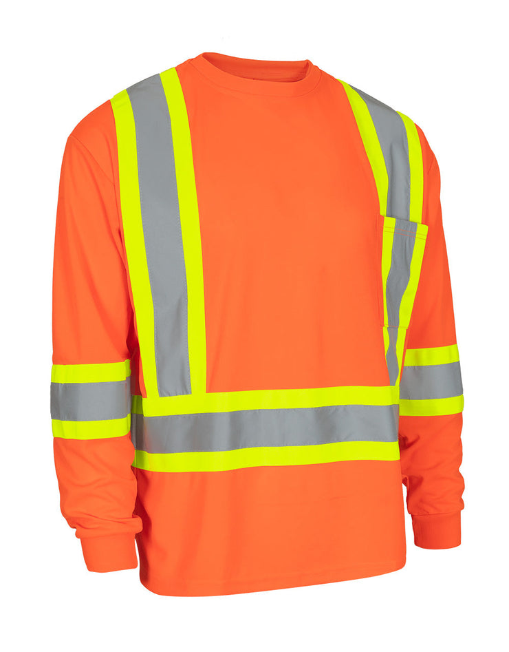 Hi Vis Crew Neck Long Sleeve Safety Tee with Chest Pocket