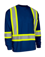 Hi Vis Bamboo Fabric Crew Neck Long Sleeve Safety Tee with Chest Pocket