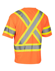 Hi Vis Crew Neck Short Sleeve Safety Tee Shirt with Chest Pocket and Arm Bands