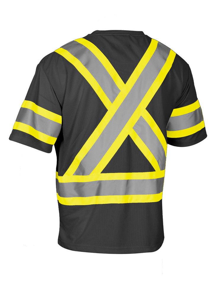 Hi Vis Crew Neck Short Sleeve Safety Tee Shirt with Chest Pocket and Arm Bands