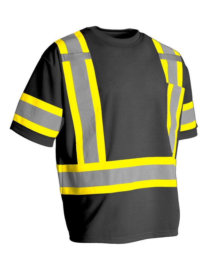 Hi Vis Crew Neck Short Sleeve Safety Tee Shirt with Chest Pocket and Arm Bands