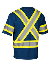 Hi Vis Crew Neck Short Sleeve Safety Tee Shirt with Chest Pocket and Arm Bands