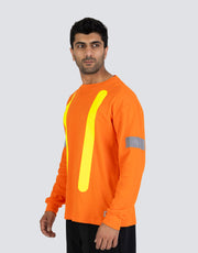 Retro Safety Cotton Long Sleeve Tee With Reflective Arm Striping