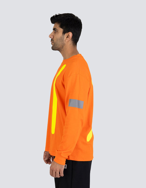 Retro Safety Cotton Long Sleeve Tee With Reflective Arm Striping