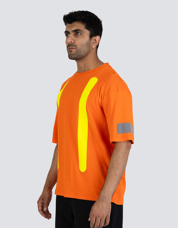 Retro Safety Cotton Short Sleeve Tee With Reflective Arm Striping