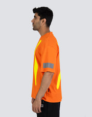 Retro Safety Cotton Short Sleeve Tee With Reflective Arm Striping