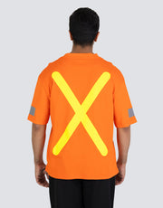 Retro Safety Cotton Short Sleeve Tee With Reflective Arm Striping