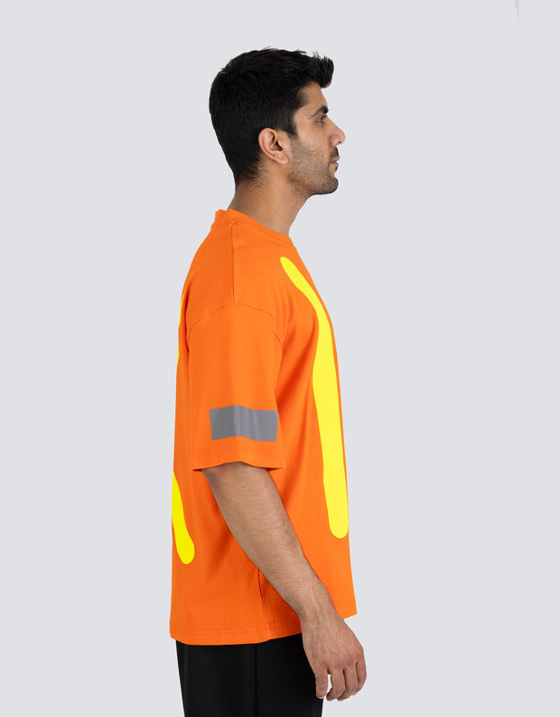 Retro Safety Cotton Short Sleeve Tee With Reflective Arm Striping