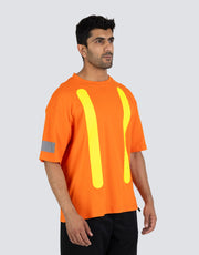 Retro Safety Cotton Short Sleeve Tee With Reflective Arm Striping