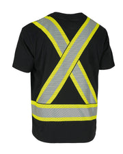 Athletic Fit Hi Vis Crew Neck Short Sleeve Safety Tee Shirt with Segmented Reflective Tape