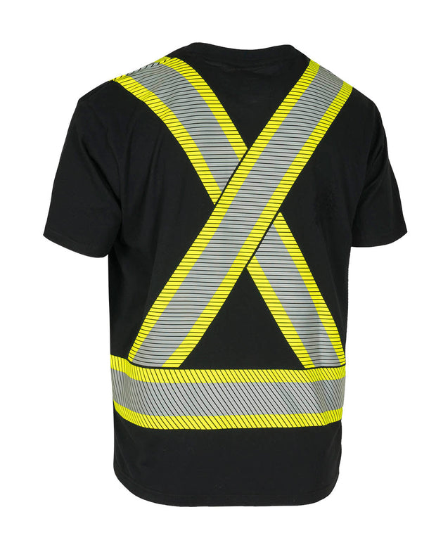 Athletic Fit Hi Vis Crew Neck Short Sleeve Safety Tee Shirt with Segmented Reflective Tape