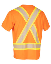 Athletic Fit Hi Vis Crew Neck Short Sleeve Safety Tee Shirt with Segmented Reflective Tape