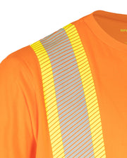 Athletic Fit Hi Vis Crew Neck Short Sleeve Safety Tee Shirt with Segmented Reflective Tape