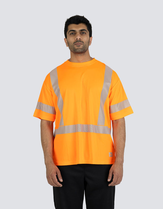 T-shirt technique ultra-doux à manches courtes et col ras du cou haute visibilité orange