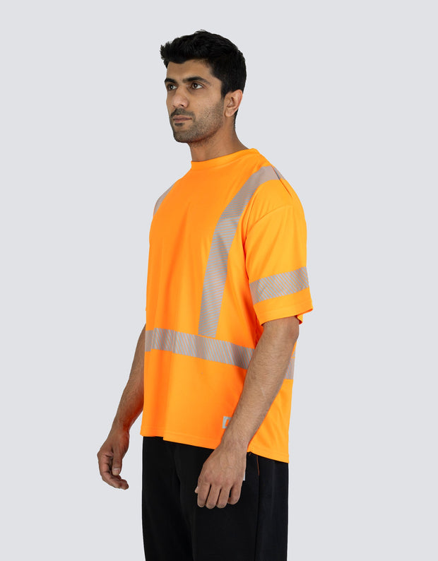 T-shirt technique ultra-doux à manches courtes et col ras du cou haute visibilité orange