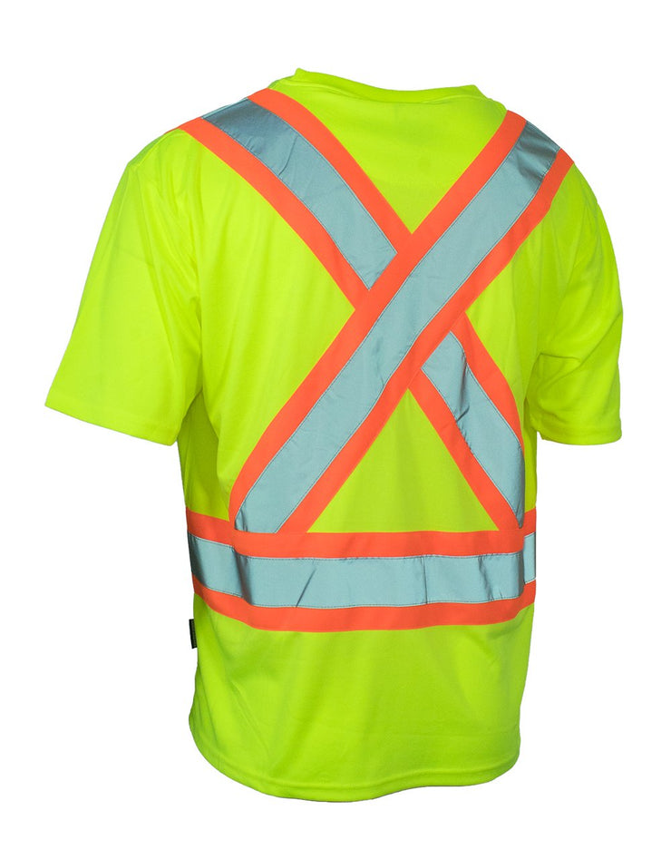 Hi Vis Crew Neck Short Sleeve Safety Tee Shirt with Chest Pocket