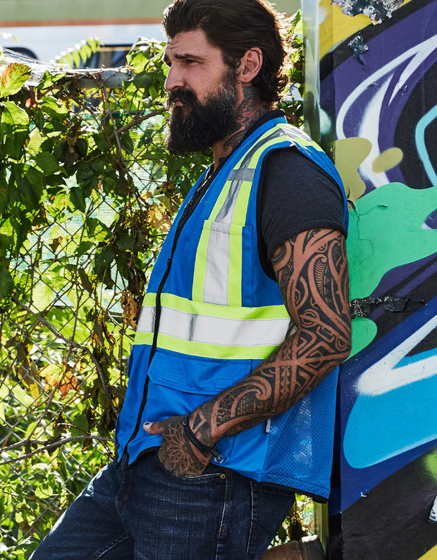 Gilet de sécurité haute visibilité avec fermeture éclair sur le devant, en tricot polyester