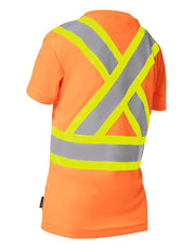 Women's Hi Vis Crew Neck Short Sleeve Safety Tee Shirt with Chest Pocket