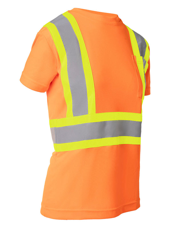 Women's Hi Vis Crew Neck Short Sleeve Safety Tee Shirt with Chest Pocket