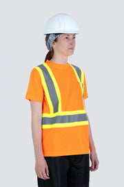 Women's Hi Vis Crew Neck Short Sleeve Safety Tee Shirt with Chest Pocket