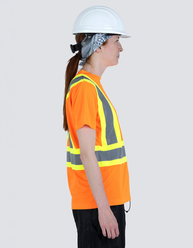 Women's Hi Vis Crew Neck Short Sleeve Safety Tee Shirt with Chest Pocket