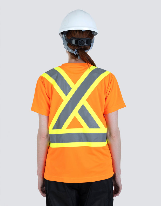 Women's Hi Vis Crew Neck Short Sleeve Safety Tee Shirt with Chest Pocket