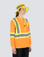 Women's Hi Vis Crew Neck Long Sleeve Safety Tee Shirt with Chest Pocket