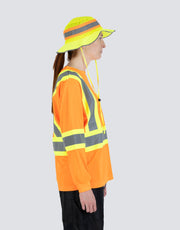 Women's Hi Vis Crew Neck Long Sleeve Safety Tee Shirt with Chest Pocket