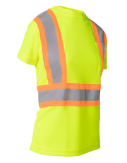 Women's Hi Vis Crew Neck Short Sleeve Safety Tee Shirt with Chest Pocket