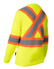 Women's Hi Vis Crew Neck Long Sleeve Safety Tee Shirt with Chest Pocket