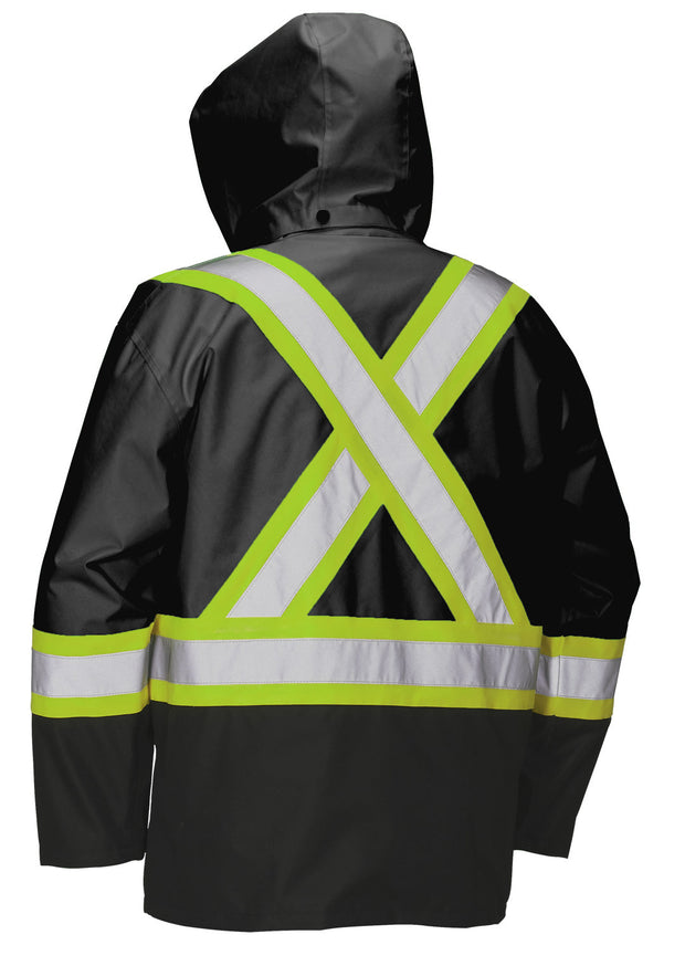 Hi Vis Safety Rain Jacket with Snap-Off Hood