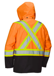 Hi Vis Safety Rain Jacket with Snap-Off Hood