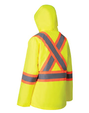 Veste de pluie de sécurité haute visibilité pour femme avec capuche amovible