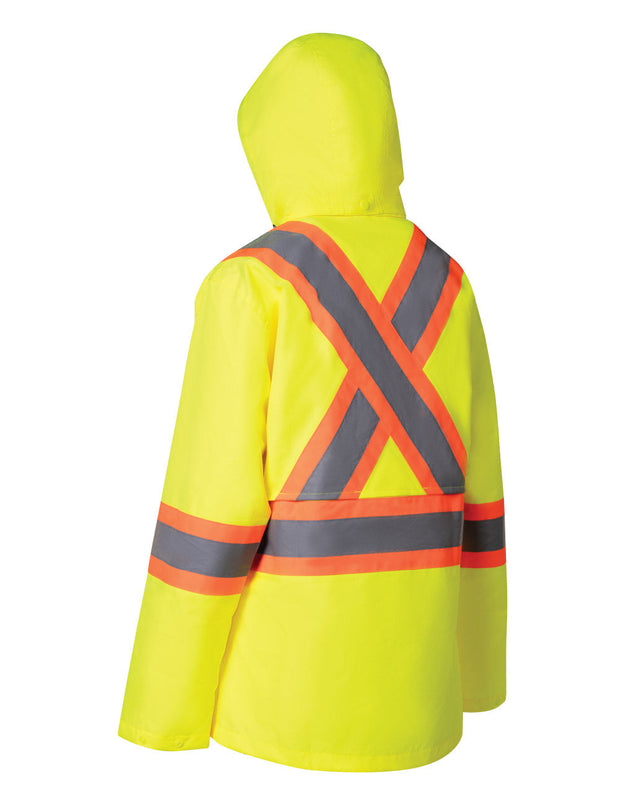 Veste de pluie de sécurité haute visibilité pour femme avec capuche amovible