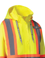 Women's Hi Vis Safety Rain Jacket with Snap-Off Hood