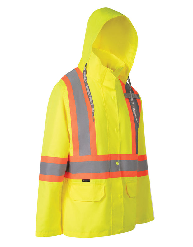 Women's Hi Vis Safety Rain Jacket with Snap-Off Hood