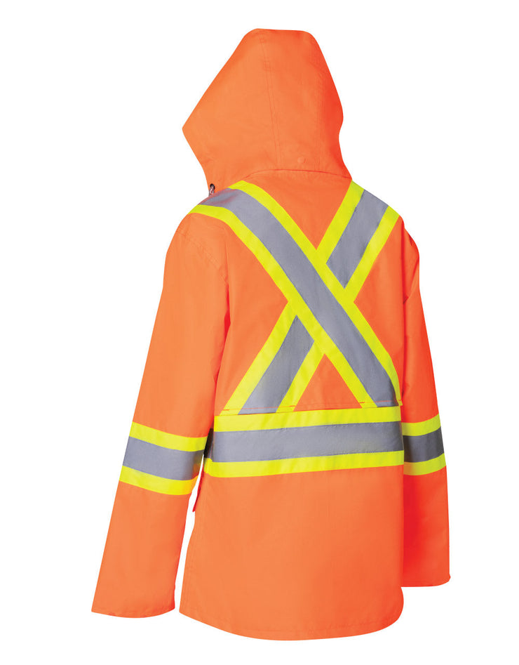 Women's Hi Vis Safety Rain Jacket with Snap-Off Hood