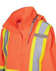 Women's Hi Vis Safety Rain Jacket with Snap-Off Hood