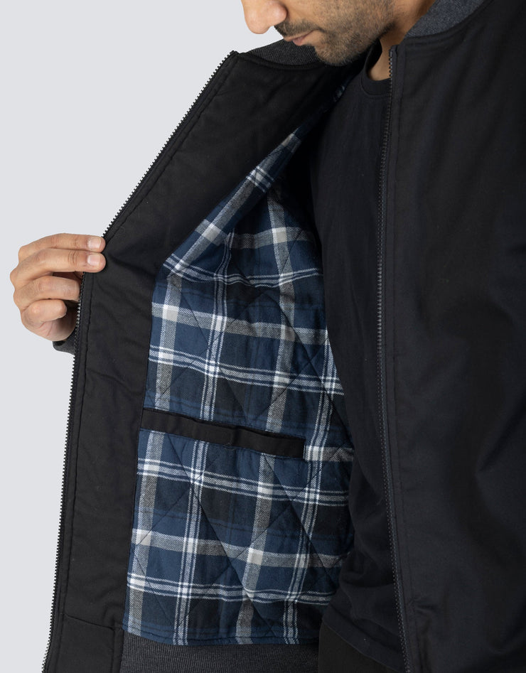 Canvas Baseball Jacket with Flannel Plaid Lining